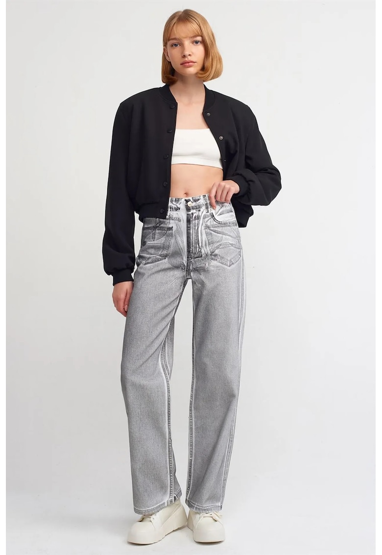 Blugi dama - talie inalta - croiala dreapta - gri deschis - denim