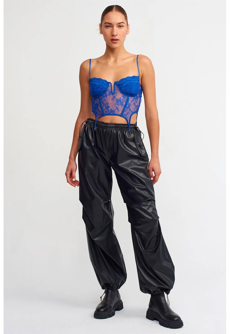 Pantaloni dama - jogger din piele ecologica - elegant - negru