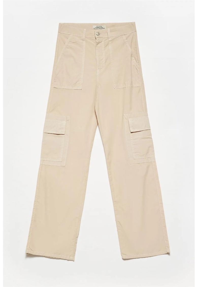 Pantaloni dama - talie inalta - casual - bej natural - bumbac