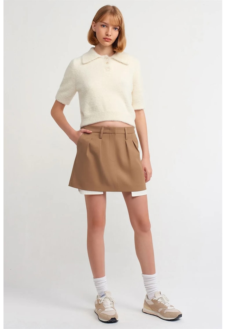 Fusta - A-Line - cu talie inalta - buzunar - maro camel - 65% viscoza/30% poliester/5% elastan