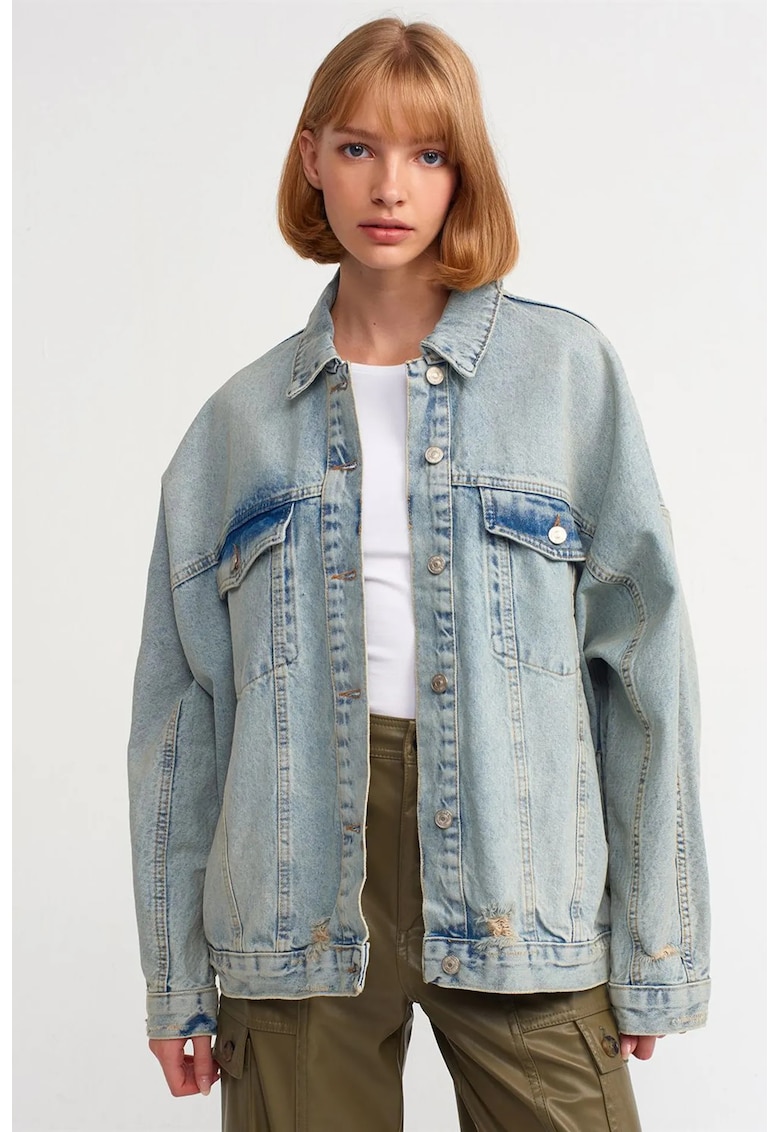 Geaca dama - jacheta supradimensionata din denim - albastru deschis - 100% bumbac