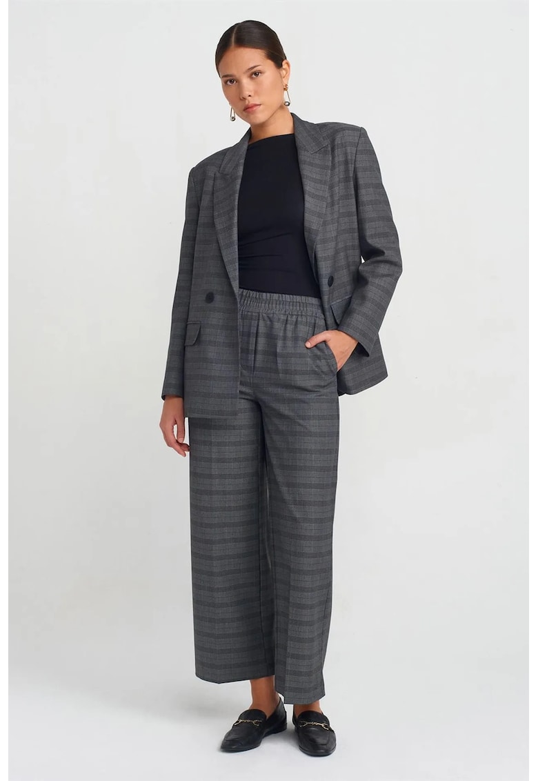 Pantaloni dama - croiala larga - carouri - gri antracit - material jacard