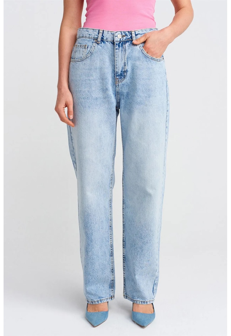 Blugi dama - Mom - talie inalta - denim - albastru deschis-mediu - 100% bumbac