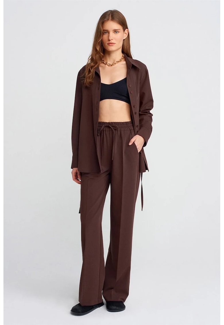 Pantaloni dama - Wide-Leg - jerseu - maro cafea
