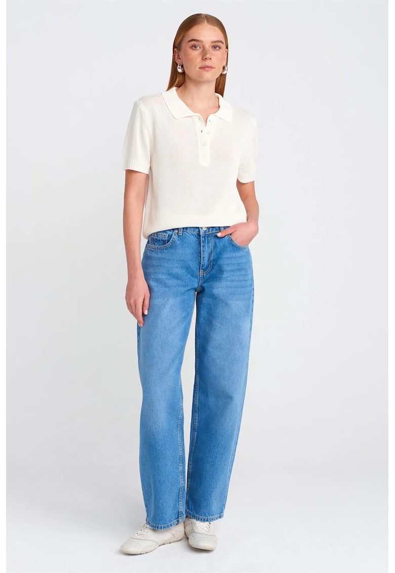 Blugi dama - talie inalta - croiala balon - denim albastru mediu - 100% bumbac