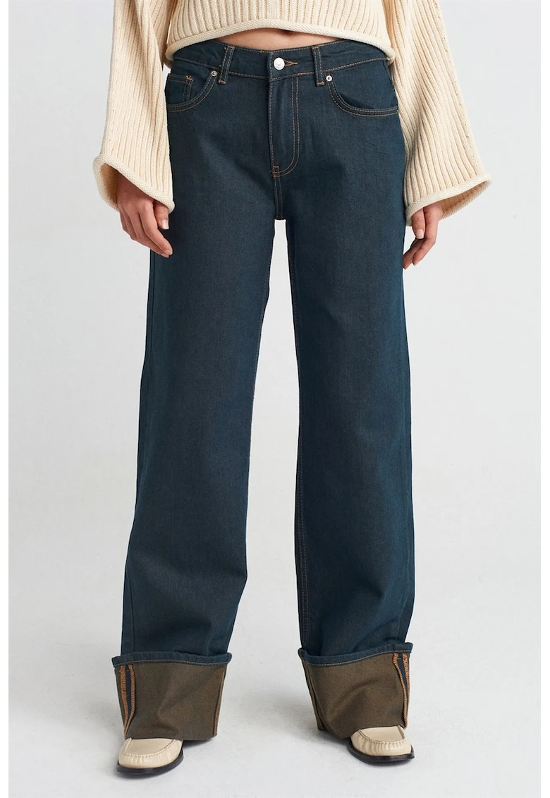 Blugi dama - croiala larga - talie medie - denim albastru inchis - 100% bumbac