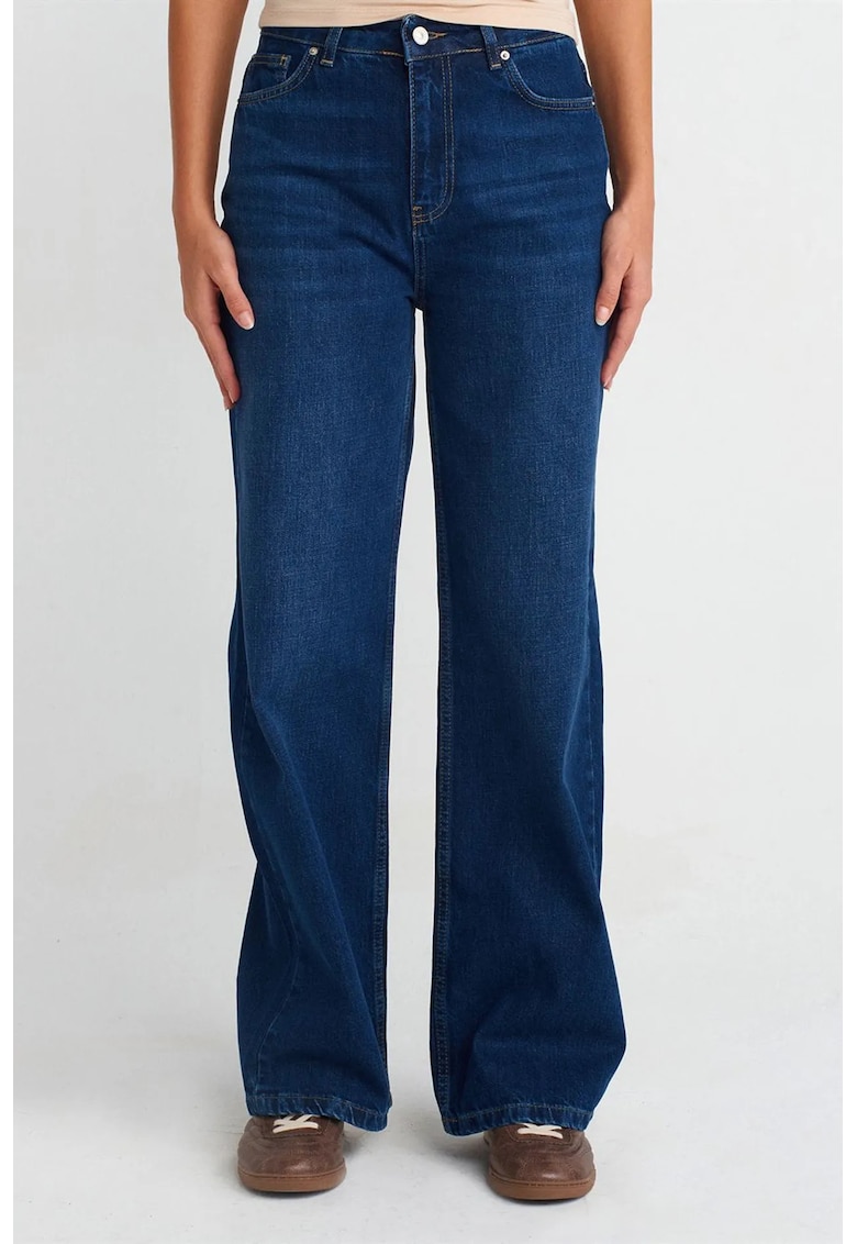 Blugi dama - talie inalta - croiala larga - denim - albastru mediu - 100% bumbac