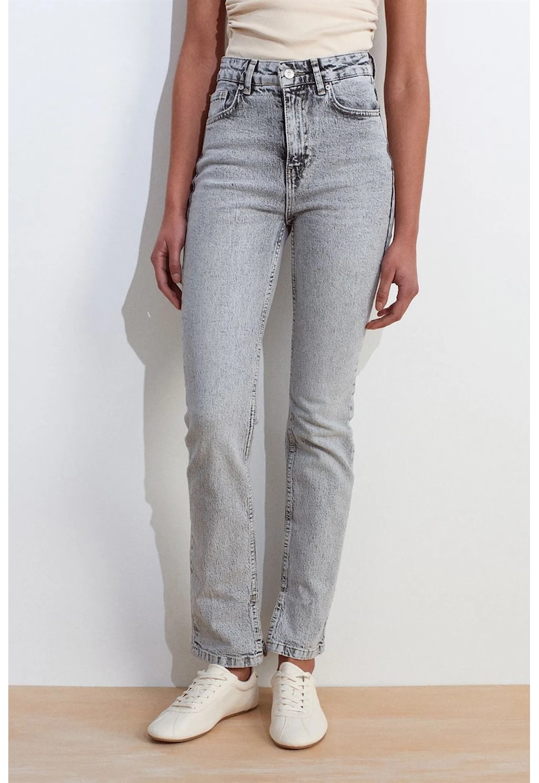 Blugi dama - slim dreapta - talie inalta - gri deschis - denim