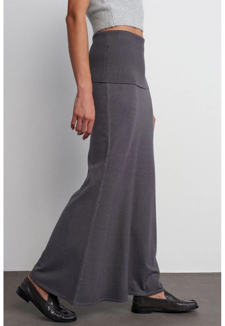 Fusta Maxi Gri antracit - talie inalta - nervuri - 50% viscoza/28% poliester/22% poliamida - One Size