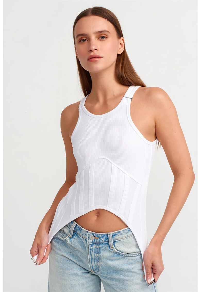 Bluza dama - crop - slim-fit - alb - bumbac