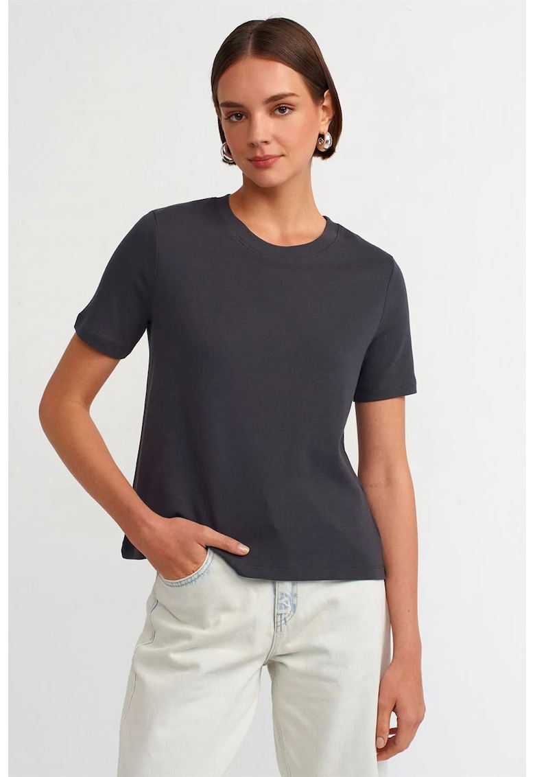 Tricou dama tricou din bumbac - guler rotund - gri carbune - Gri antracit