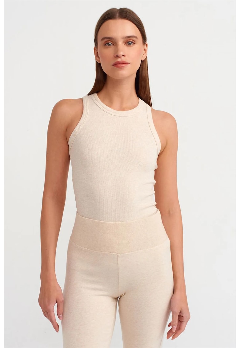 Bluza dama - fara maneci - guler tip halter - crem - bumbac cu elastan