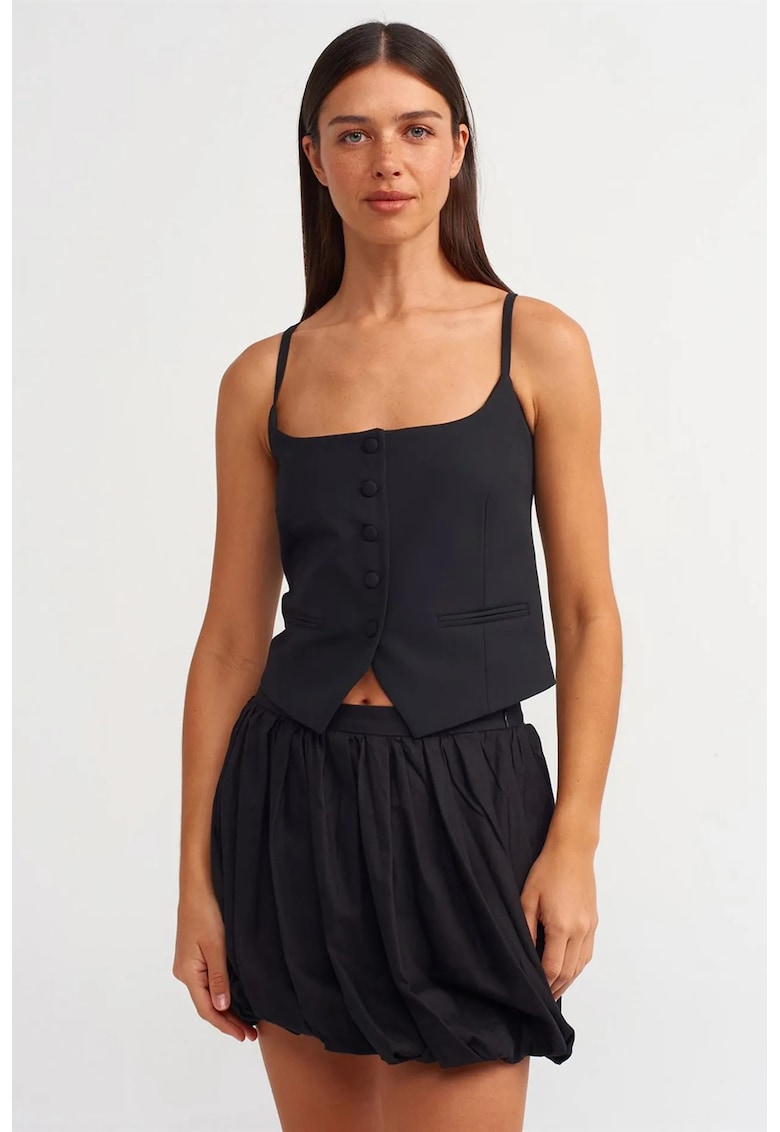 Fusta mini - tip balon - neagra - bumbac
