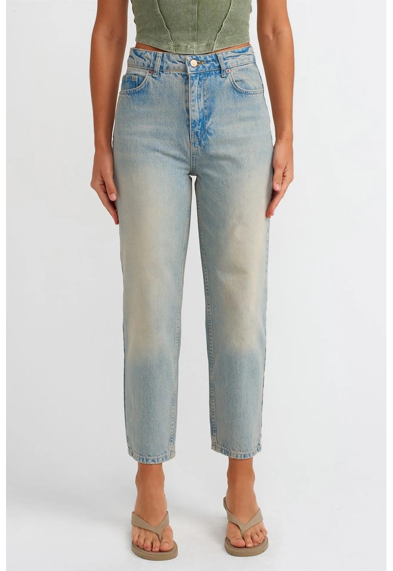 Blugi dama - Mom - talie inalta - denim - albastru deschis - 100% bumbac