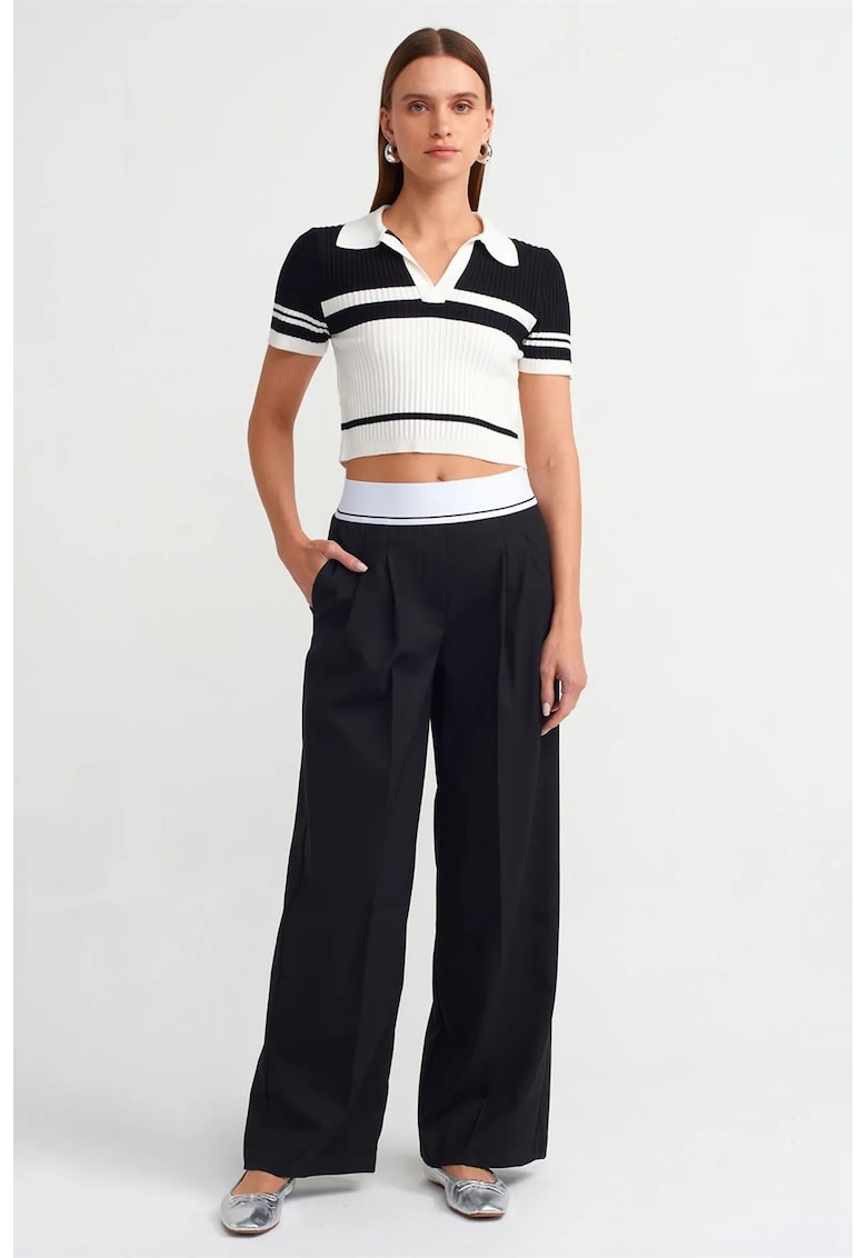 Pantaloni dama - crepe - talie inalta - negru - poliester-viscoza-elastan