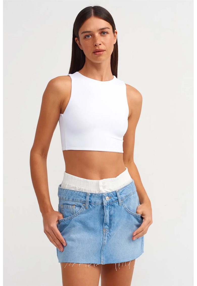 Fusta mini - denim - albastru deschis - casual - 100% bumbac