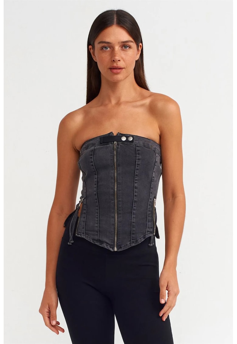 Top scurt - mulat - gri inchis - bumbac cu elastan