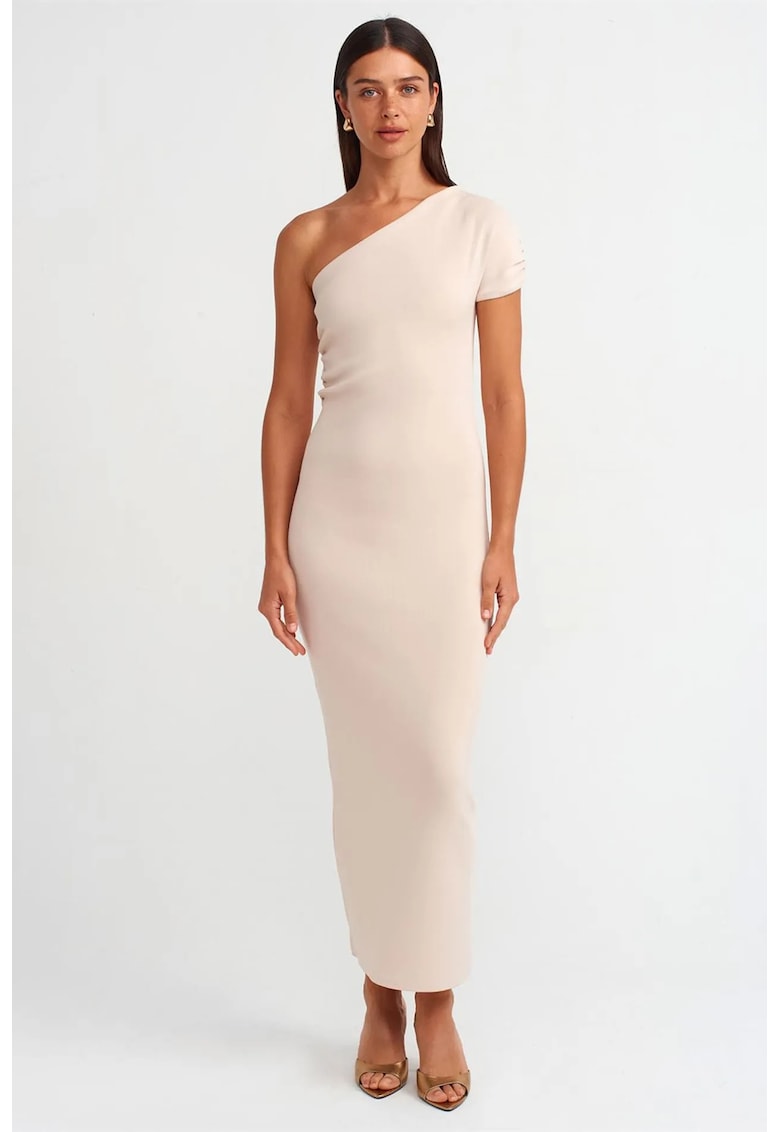 Rochie Maxi - Bodycon - Asimetric - Crem Natural - Poliamida/Viscoza - One Size