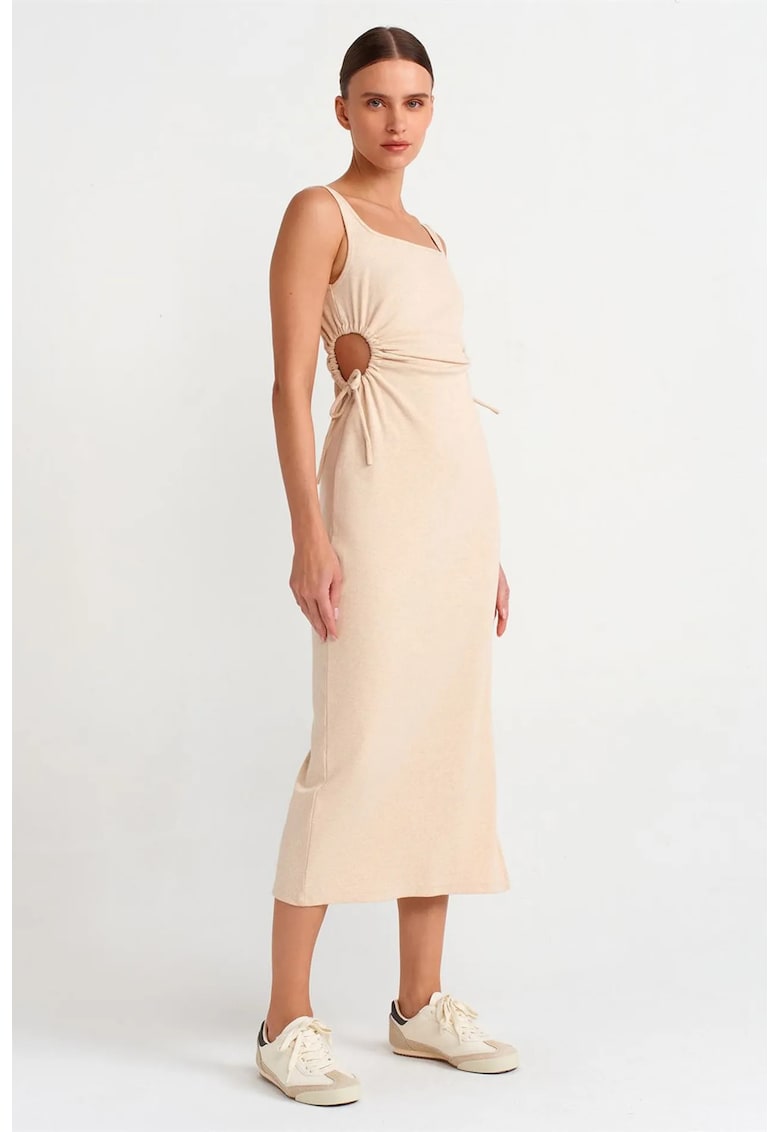 Rochie Midi Bodycon Femei - Bej Natural - Decupaje - Bumbac/Elastan