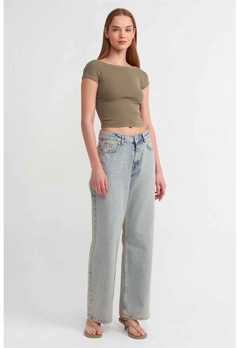 Blugi dama - talie medie - croiala larga - denim albastru deschis - 100% bumbac