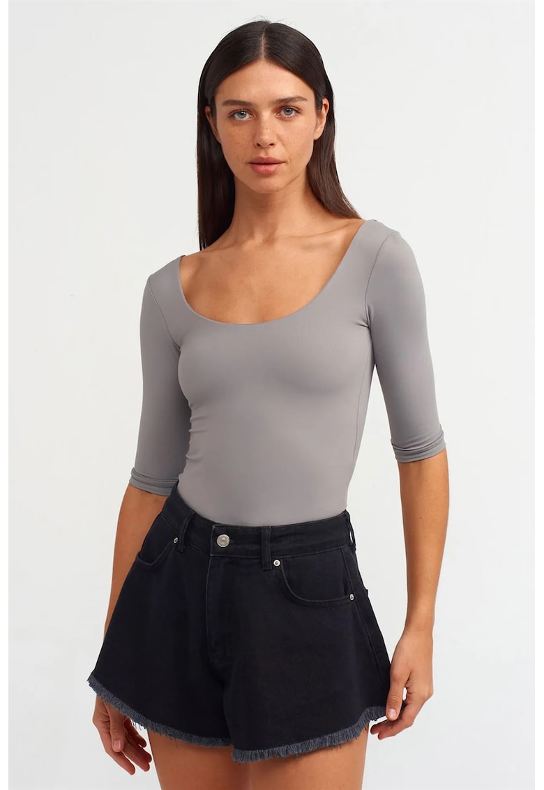 Tricou slim fit - elastic - gri - nailon si elastan