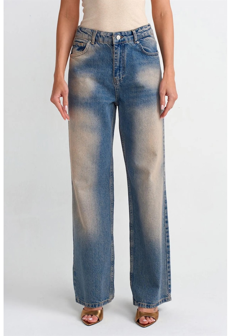 Blugi dama - talie inalta - largi - denim - 100% bumbac - albastru mediu