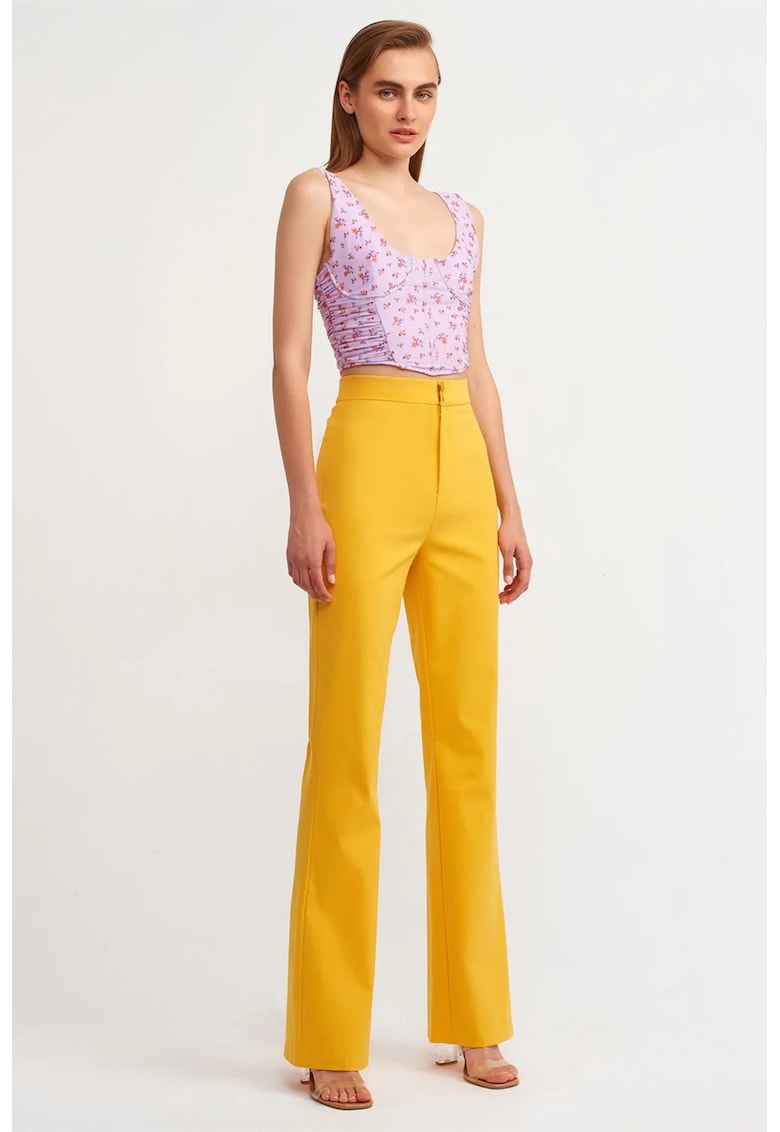 Pantaloni dama - evazati - galben lamaie - bumbac