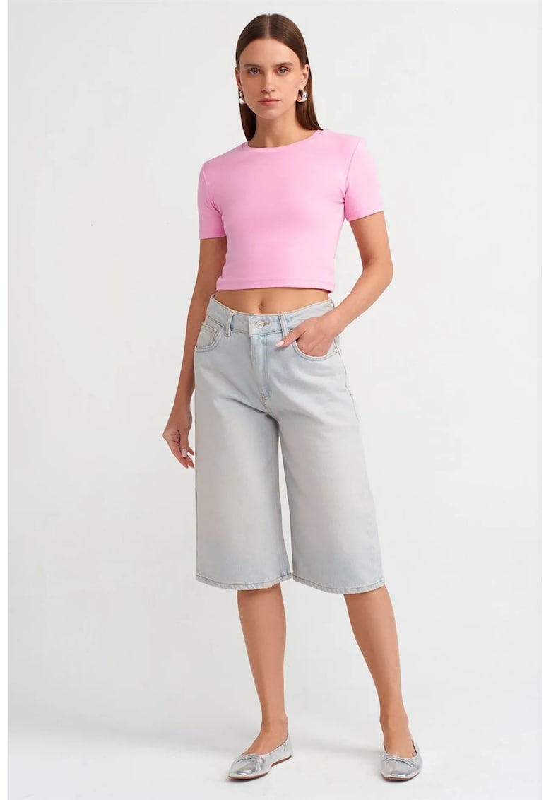 Pantaloni scurti - denim - talie inalta - croiala larga - albastru deschis - 100% bumbac