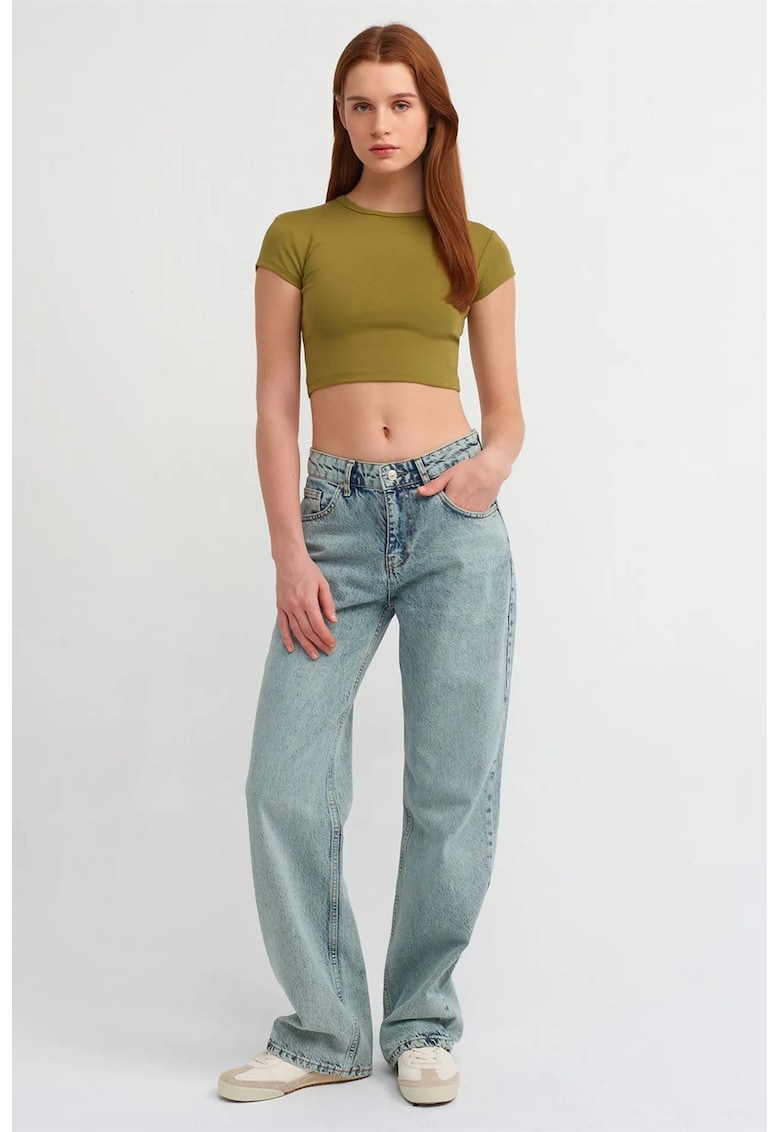 Blugi dama - talie medie - croiala dreapta - denim albastru deschis - 100% bumbac