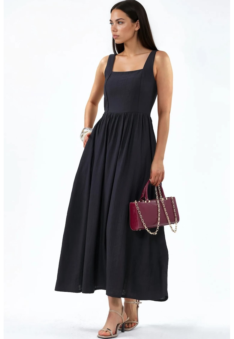Rochie Midi Casual - Negru - 100% poliester