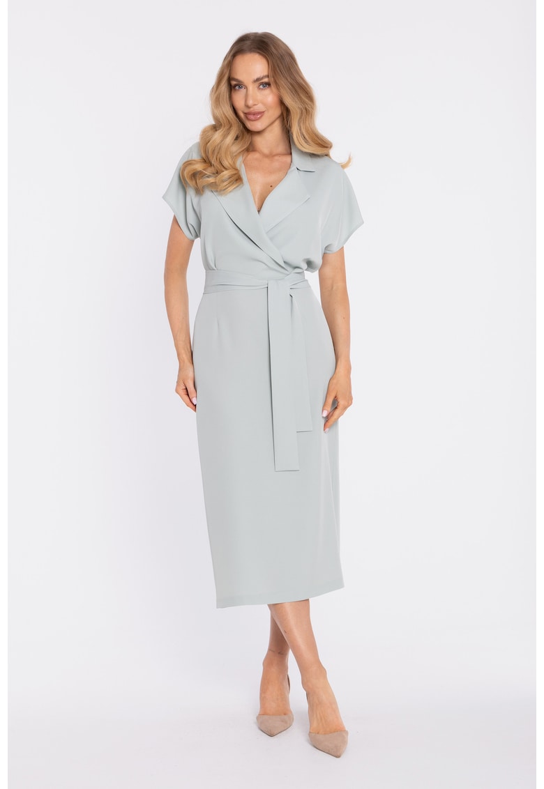 Rochie midi petrecuta cu curea - - Verde menta
