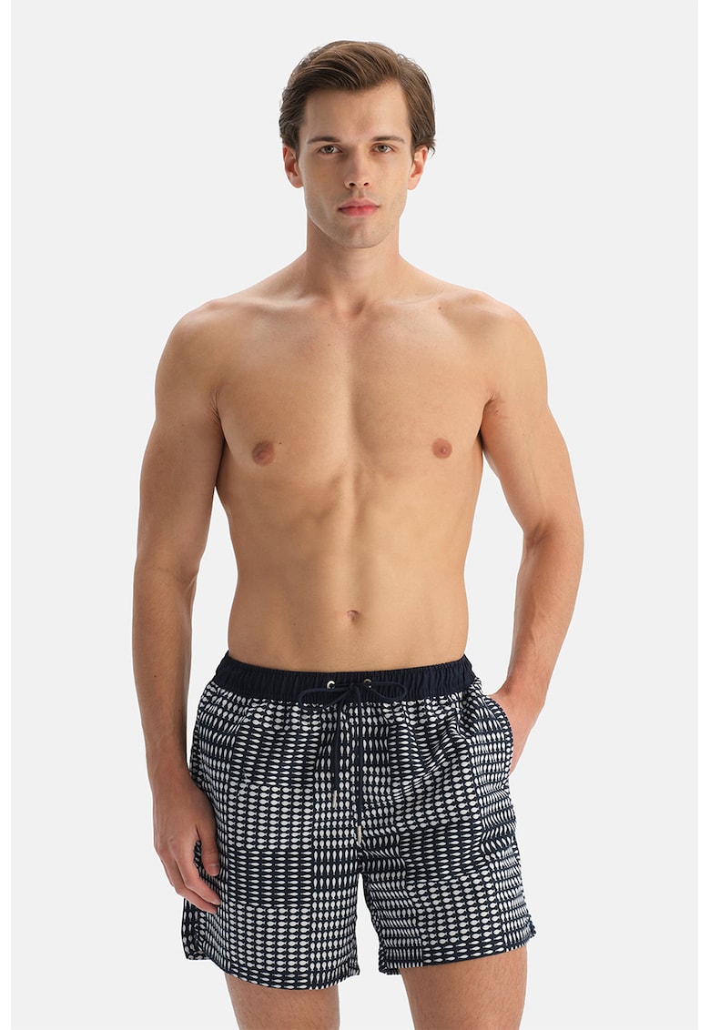Pantaloni scurti de baie cu model grafic - Negru/Alb optic