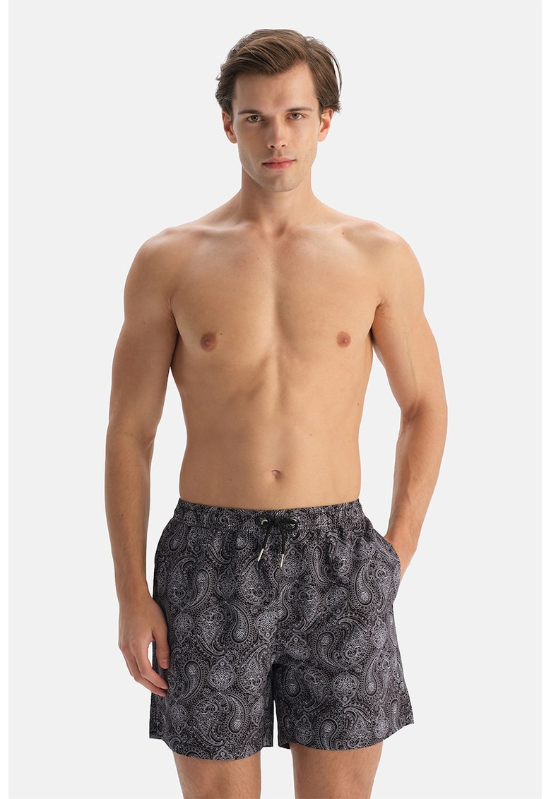 Pantaloni scurti cu imprimeu si buzunare laterale - Gri grafit
