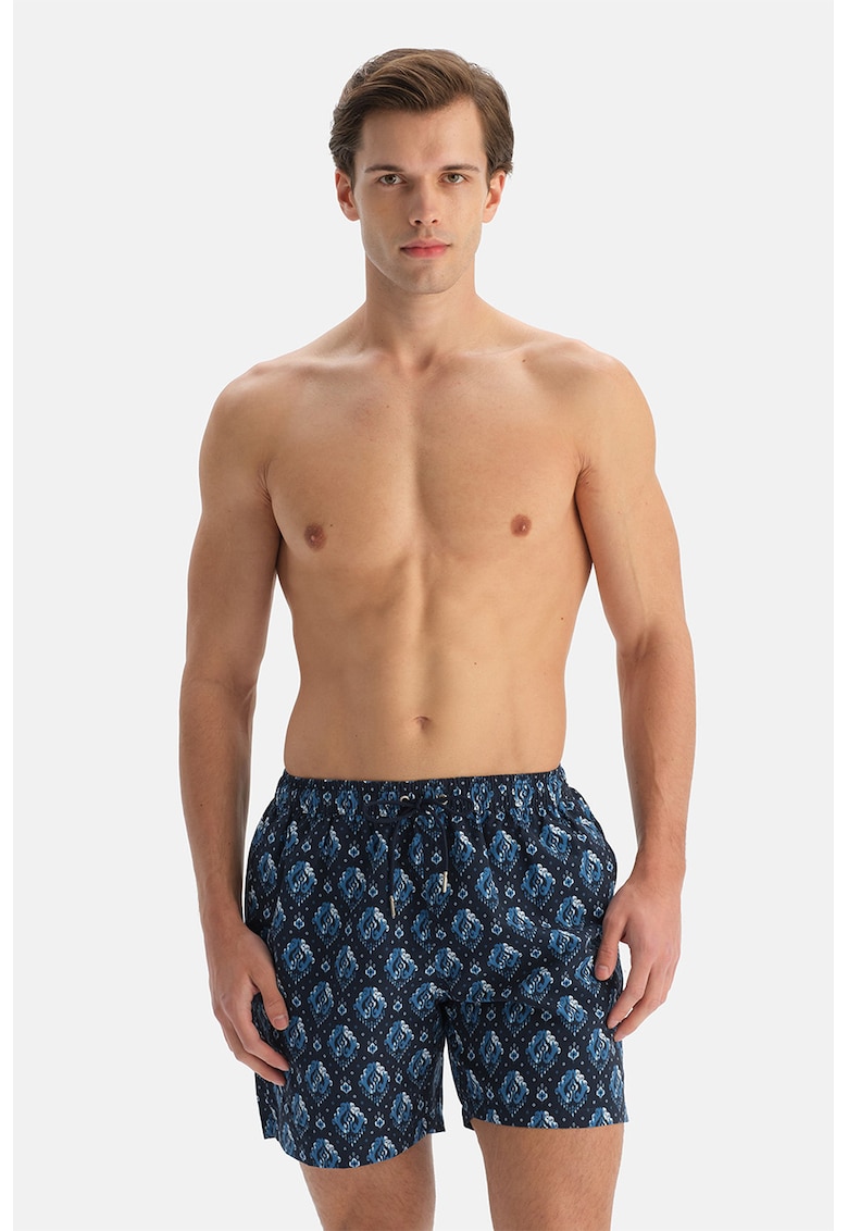 Pantaloni scurti de baie cu imprimeu grafic - Albastru oceanic/Albastru ultramarin