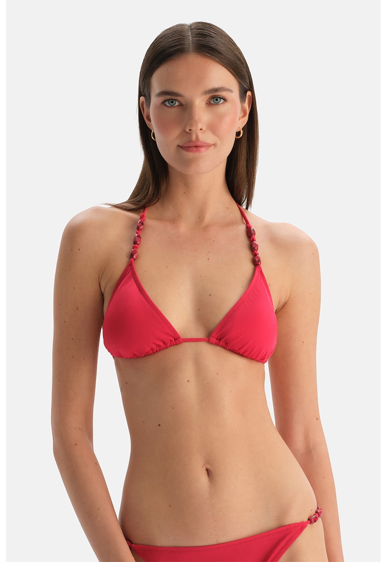 Sutien de baie cu cupe triunghiulare si model uni - Rosu capsuna