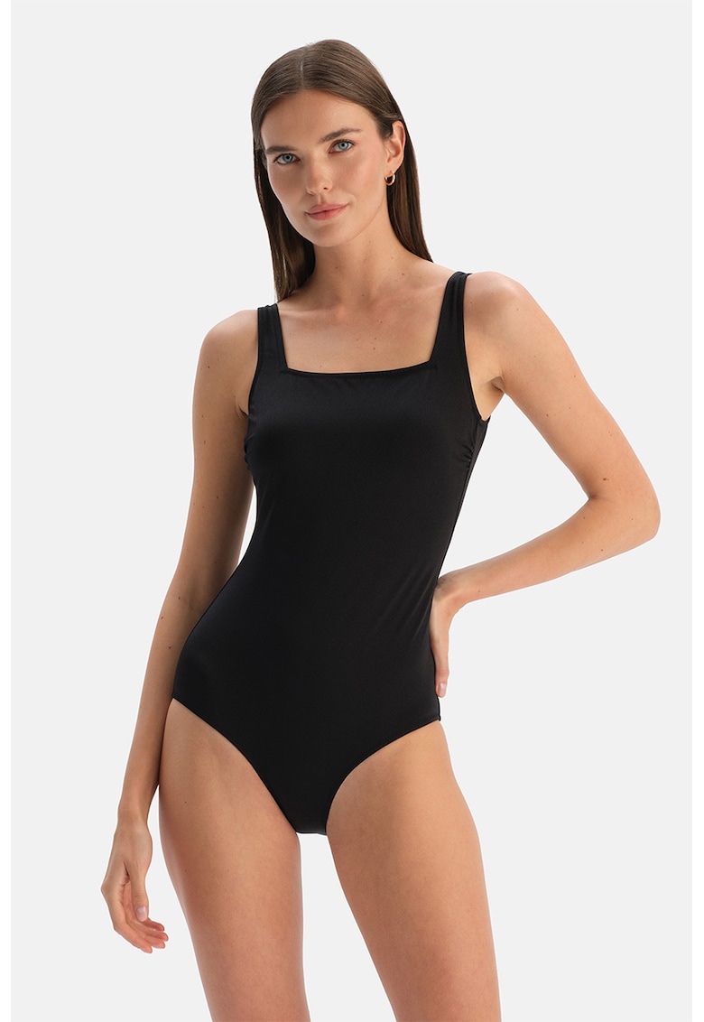 Costum de baie intreg cu decolteu patrat - Negru