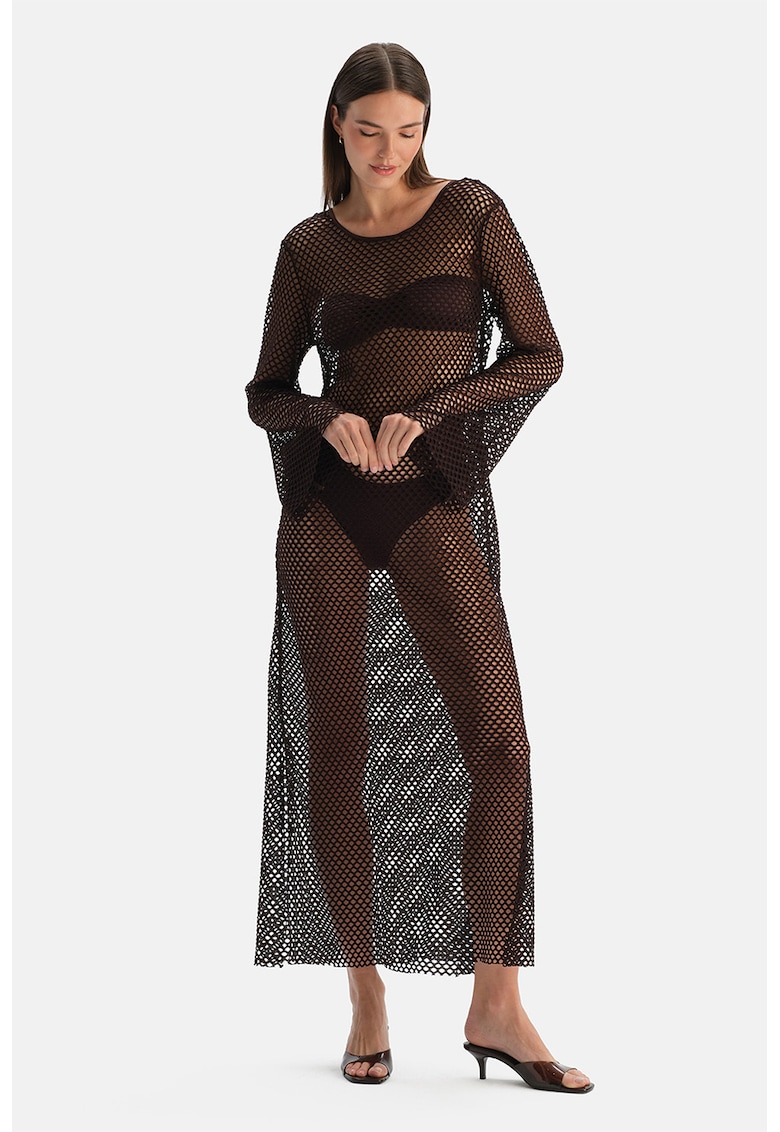 Rochie din plasa pentru plaja - Maro inchis