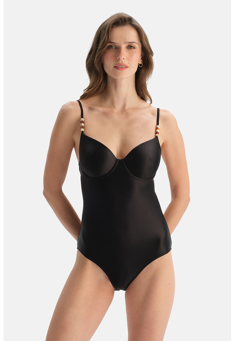 Costum de baie intreg cu decupaj pe partea din spate - Negru