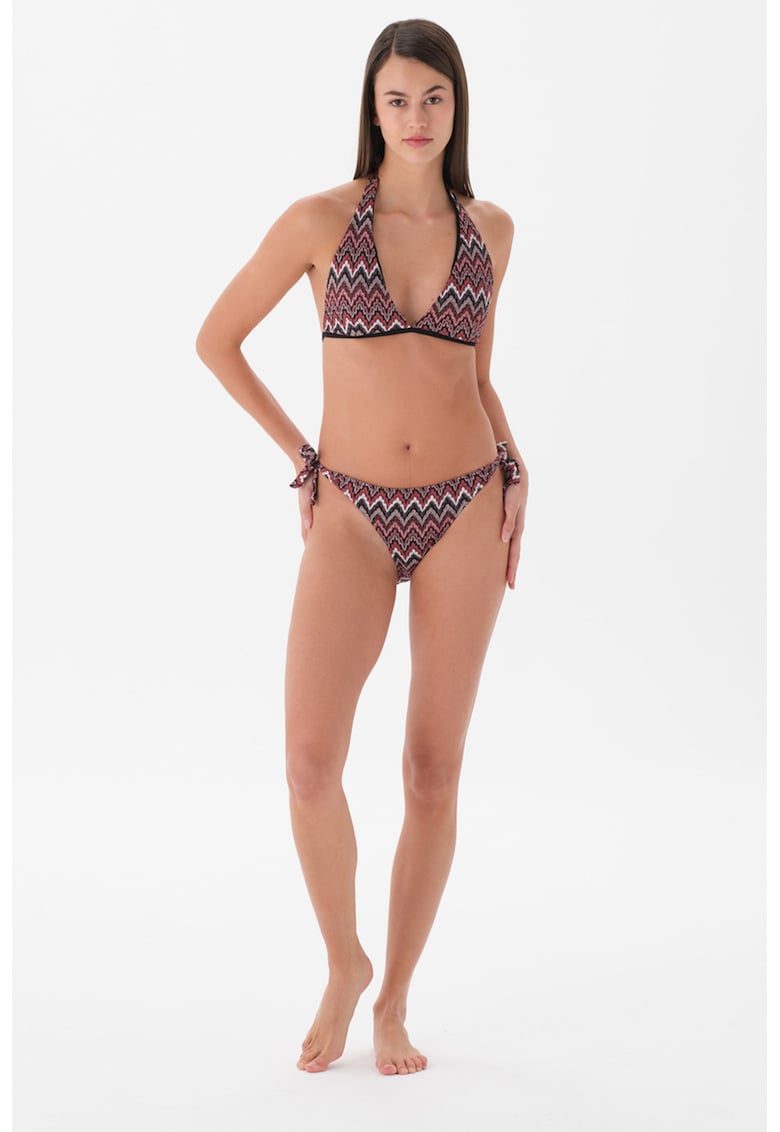 Costum de baie cu aspect tricotat - Alb/Rosu mac/Gri inchis/Rosu prafuit