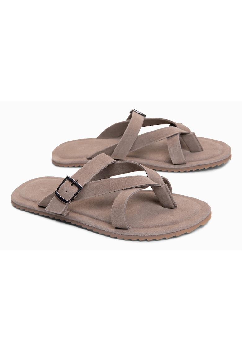 Slapi barbati din piele intoarsa - cu doua bretele de sustinere OM-FOSF-0253 - Gri