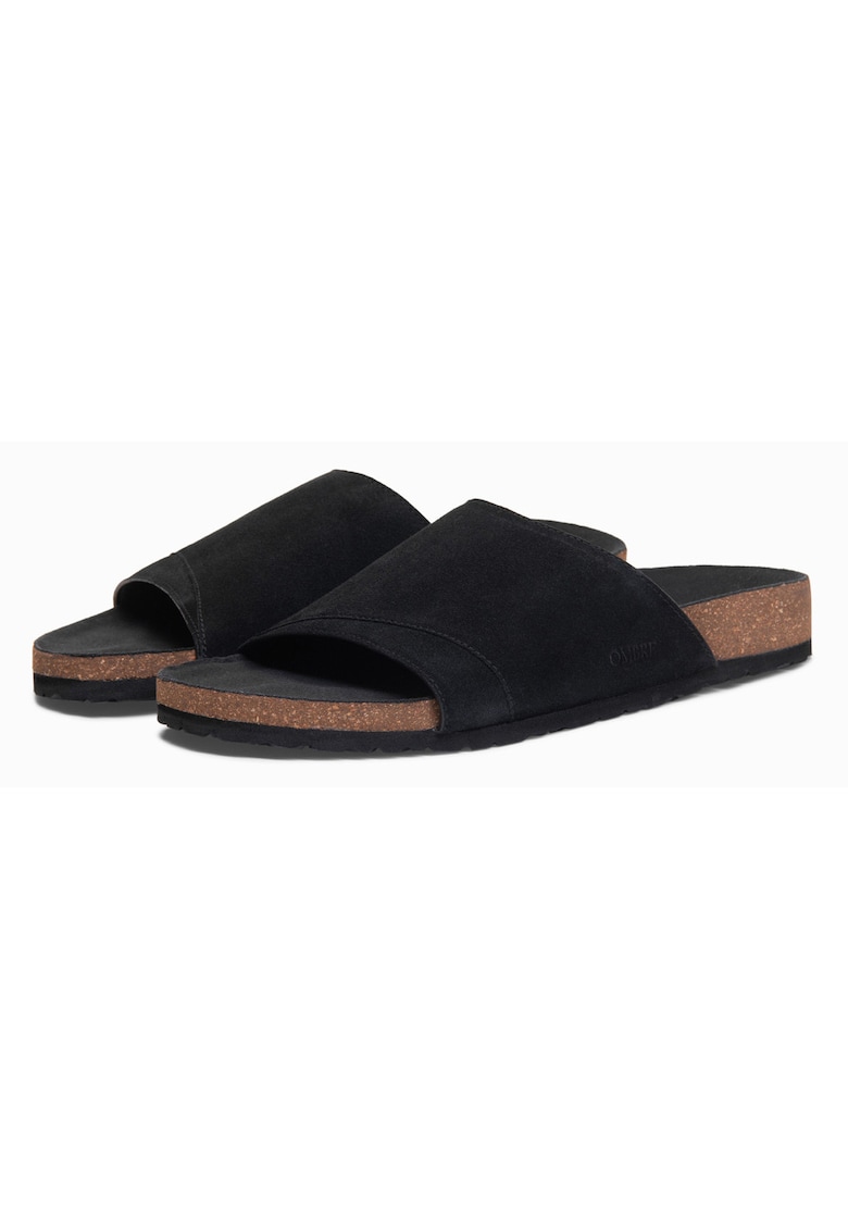 Slapi barbati din piele intoarsa - cu talpa din pluta - confortabili si usor de purtat OM-FOSF-0247 - Negru