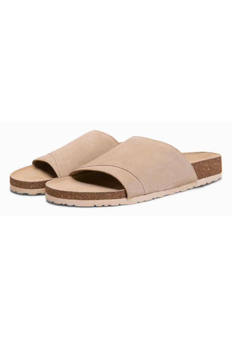 Slapi barbati din piele intoarsa - cu talpa din pluta - confortabili si usor de purtat OM-FOSF-0247 - Bej