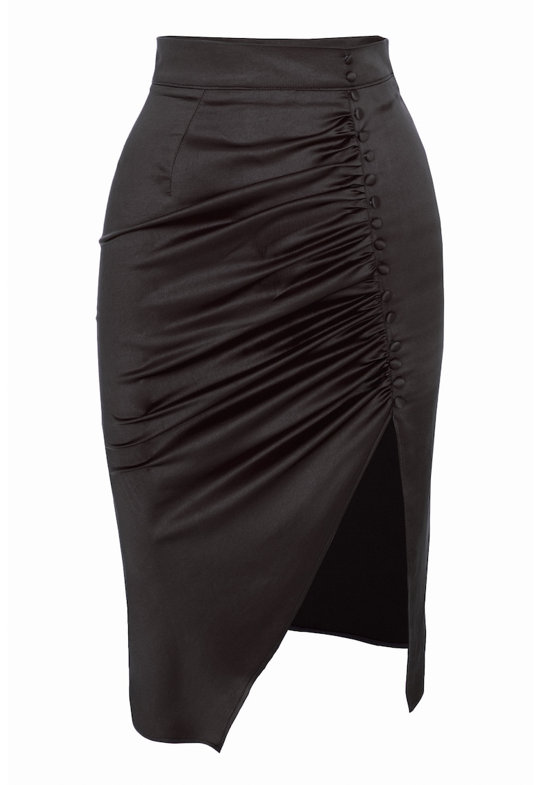 Fusta midi cu fronseuri laterale - Negru