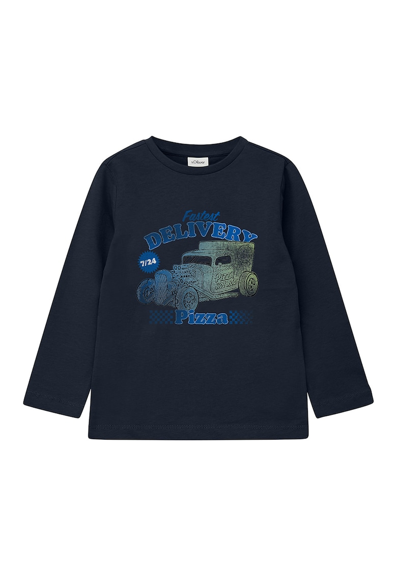 Bluza cu decolteul la baza gatului si imprimeu grafic - Gri carbune/Albastru royal