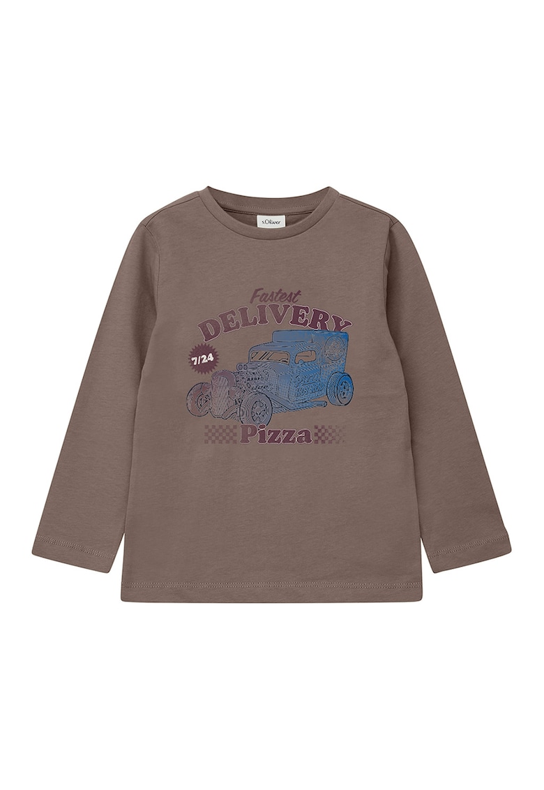 Bluza cu decolteul la baza gatului si imprimeu grafic - Albastru cobalt/Maro taupe deschis