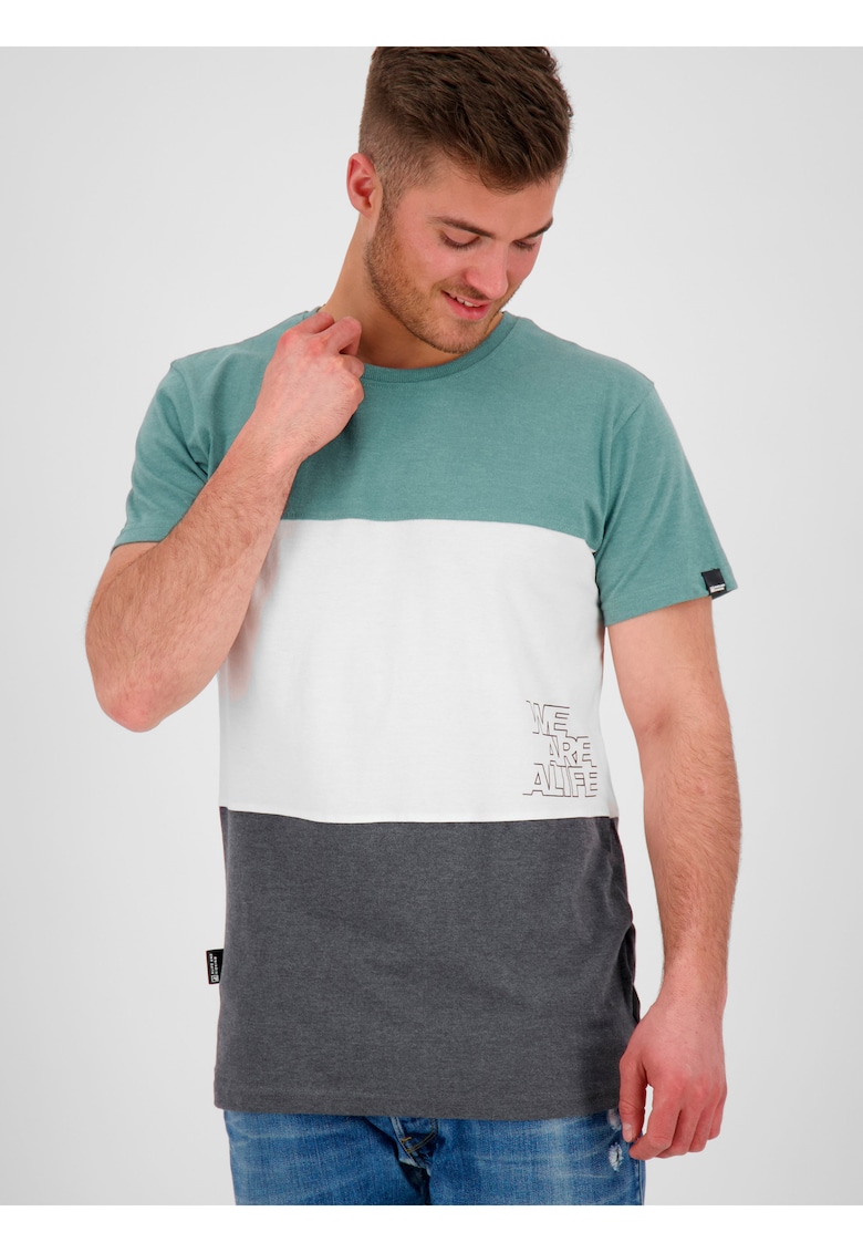 Tricou din amestec de bumbac cu model colorblock si logo discret -