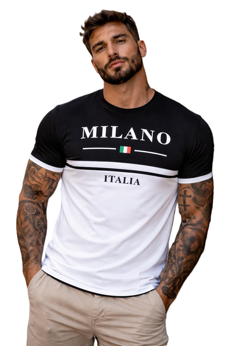 Tricou slim fit cu imprimeu text -