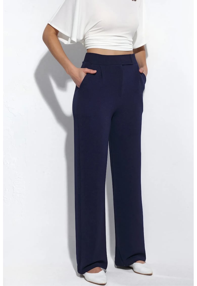 Pantaloni dama talie inalta - croiala dreapta - albastru marin - poliester-elastan