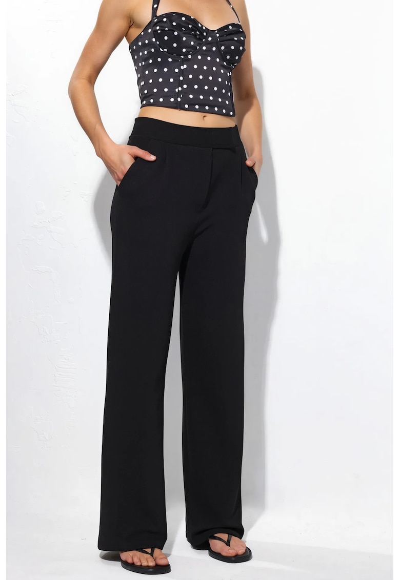 Pantaloni dama - talie inalta - croiala dreapta - negru - poliester-elastan