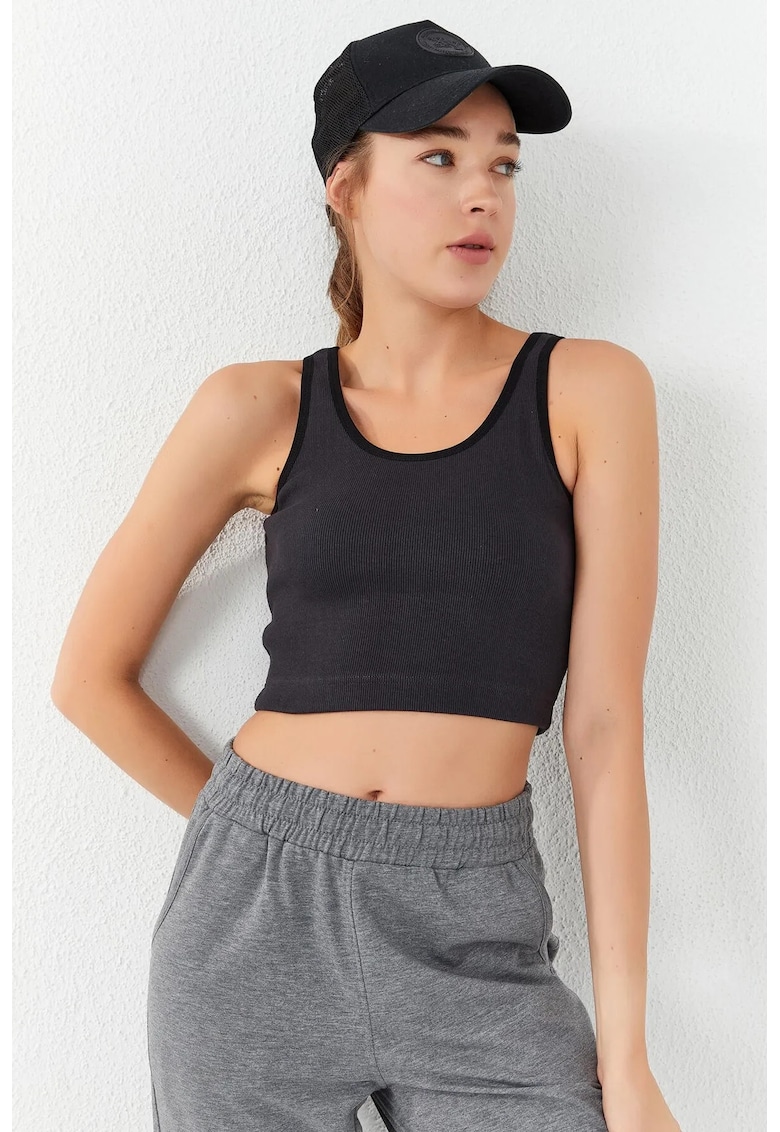 Top scurt - fara maneci - negru - bumbac-elastan -